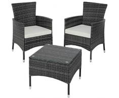 TecTake 800566 Poly Rattan Gartenset | 2 Stühle und Kleiner Tisch mit Glasplatte | Robustes Gestell aus Stahl - Diverse Farben - (Grau | Nr. 402864)