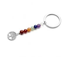 JSDDE Schlüsselbund Natürlich Edelstein Lebensbaum Schlüsselanhänger 7 Chakra Anhänger Schlüsselring Keychain Schmuck