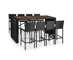 vidaXL Akazienholz Barset 9-TLG. Poly Rattan Gartenbar Gartenmöbel Sitzgruppe