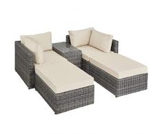 TecTake 800694 Aluminium Polyrattan Multifunktions Loungegruppe Gartensofa mit Tisch, für Garten oder Terrasse, vielseitig kombinierbar, inkl. Polster - Diverse Farben (Grau | Nr. 403169)