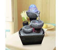 ANXWA Zimmerbrunnen Indoor Tabletop Wasserfall Brunnen Desktop Wasserspiel Mit LED Ball Für Feng Shui Ornamente Hausgarten Dekor-Grau Steine 14 * 10 * 21 cm