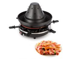 Klarstein Taste Volcano - Raclette, Tischgrill, Elektrogrill, Tartarenhut, 1500 Watt, stufenlos regelbar, Grillen, Überbacken, Grillpfännchen, für 6 Personen, Antihaftbeschichtung, schwarz
