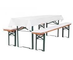 TexDeko Auflagen-Set für Bierzeltgarnitur Bierbankauflagen 220 cm (Schaumstoff Extra Stark RG30/50) mit Tischdecke 3TLG. Set (100x250 cm) Weiß