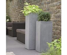Eckige & Schlanke Pflanzvase/Vase - Hochwertige Verarbeitung - Fiberglas - Mit Einsatz – Indoor & Outdoor – Wetterbeständig & Frostsicher - Blumenkübel Eckig (Höhe: 100cm, Zement)