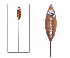 Gartenstecker Willkommen Metall silber/rost H 100 cm Beetstecker Stecker Gartenstab Deko-Stecker Deko-Schild Gartenschild