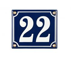 Sosenco Hausnummerschild Hausnummer - 12x14 cm - Keramik Emaille - Wetterfest - Personalisiert - Emailschild (Blau)