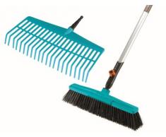 Gardena combisystem-Komplettangebot: Rechenbesen und Straßenbesen mit Holzstiel im Set, Holzstiel aus FSC 100 %-zertifiziertem Holz, wackelfreies Stecksystem (3081-20)