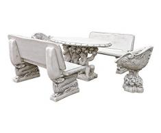 Antikes Wohndesign Garten Sitzgruppen-Set 2 x Bank 2 x Sessel 1 x Tisch Steinmöbel Steintisch Steinbank Gartenbank Steinbank Steinsessel Steintisch