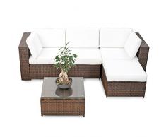 XINRO® erweiterbares 15tlg. Balkon Polyrattan Lounge Ecke - braun - Sitzgruppe Garnitur Gartenmöbel Lounge Möbel Set aus Polyrattan - inkl. Lounge Sessel + Ecke + Hocker + Tisch + Kissen