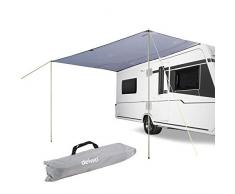 deiwo Sonnensegel | für Wohnwagen Wohnmobil und Bus | grau | 3,50 x 2,4 | für Kederleisten 7 mm | Wassersäule 2000 mm | inkl. Aufstellstangen