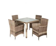 ESTEXO Polyrattan Gartenmöbel Set Sitzgruppe Rattan Gartenset Essgruppe Stuhl Tisch Set Garten Tisch und Stuhl Set 4 Personen Glas Glastisch (Beige-Braun)