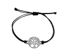 Nuoli® Lebensbaum Armband Damen Silber (verstellbar bis 20cm) Baum des Lebens Armbändchen für Frauen & Mädchen, aus schwarzem Stoff mit Metall Anhänger