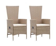 vidaXL 2X Gartenstuhl mit Auflagen Gartensessel Stuhl Sessel Hochlehner Rattansessel Gartenmöbel Rattanstuhl Stühle Poly Rattan Beige