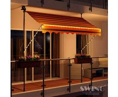 Swing & Harmonie LED - Markise mit Kurbel Klemmmarkise Balkonmarkise mit Beleuchtung und Solarmodul Fallarm Markise Sonnenschutz Terrasse Balkon (250x150, schwarz/orange)