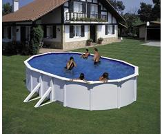 HANSEATIC Komplettset (9-tlg.): Aufstell-Ovalpool mit breitem Handlauf in Weiß (in 3 Größen) 120 cm x 300 cm x 500 cm