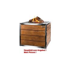 Mania Gaskamin, Gasfeuer, Terrassenfeuer, FEUERTISCH Edelstahl Lounge QU. Teak/GRAU, 800x800x675