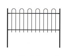 UnfadeMemory Gartenzaun mit Pfosten Stahl Zaun Zaunelemente Zierzaun Abgrenzung Zäune in Bügel-Design Garten Dekorzaun Schwarz (1,7 x 0,8 m)