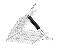 Magiin Tragbarer Grillkorb aus Edelstahl, mit Holzgriff für Braten, Fisch, Gemüse, Garnelen, Meeresfrüchte (32 x 32 cm)