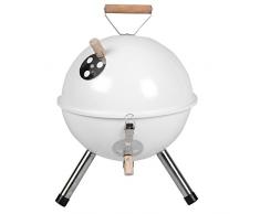 Nexos YG00263 Mini Grill Kugelgrill Holzkohlegrill für Garten Terrasse Camping Festival Picknick BBQ Barbecue Ø 30 cm weiß