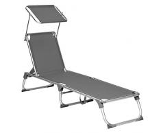 SONGMICS Sonnenliege, Liegestuhl, Gartenliege, mit Sonnendach, Rückenlehne verstellbar, klappbar, leicht, 55 x 193 x 31 cm, bis 150 kg belastbar, Garten, Balkon und Terrrasse, anthrazit GCB19GYV1