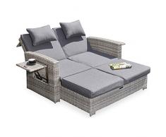 Green Spirit - Garten Multifunktions-Sofa Sunny - Hellgrau, Poly-Rattan, Wetterfest, kann in wenigen Augenblicken von einem Garten-Sofa/Garten-Bank zum Garten-Bett/Garten-Liege umgeklappt Werden