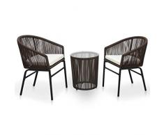 Tidyard 3 teilige Garten Sitzgruppe Balkonmöbel Rattan Set für 2 Personen Balkonset Gartenmöbel Set Sitzgarnitur Gartengarnitur Gartenstuhl für Garten Balkon Terrasse, Braun