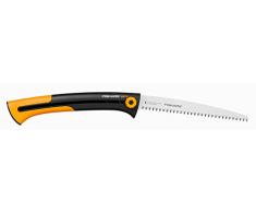 Fiskars Große Handsäge für frisches Holz, Grobzahnung, Sägeblattlänge: 25,5 cm, Einziehbar, Rostfreier Stahl, Schwarz/Orange, Xtract, SW75, 1000614