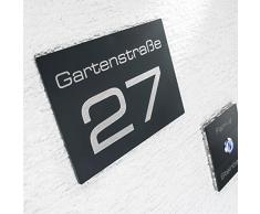 Metzler-Trade® Hausnummernschild aus Edelstahl mit Straßenname - in pulverbeschichteten Anthrazit - individuelle Gravur von Hausnummer und Straßenname - Größe: 110 mm x 160 mm RAL 7016