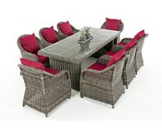 Mendler Garten-Garnitur CP071 XL, Sitzgruppe Lounge-Garnitur Poly-Rattan ~ Kissen rubinrot, grau-meliert