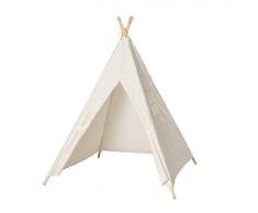 Amazinggirl Tipi Spielzelt für Kinder Zelt Stoffzelt Kinderzelt mit Fenster Holzstangen Indianerzelt Spielhaus (Weiß, 140cm)
