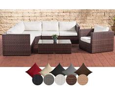 CLP Polyrattan Gartengarnitur Tibera Mit Stauraum I Gartenlounge-Set Mit 6 Sitzplätzen I Braun Meliert, cremeweiß