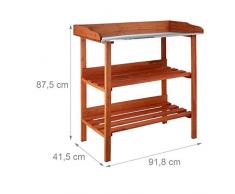 Relaxdays Pflanztisch, Holz, Metallplatte, 3 Ebenen, Arbeitsplatte Gewächshaus, HBT: 87,5 x 91,8 x 41,5 cm, orange