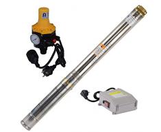 Agora-Tec® AT- 3 Zoll 370W-3DW Tiefbrunnenpumpen Set für einen 15 Meter tiefen Brunnen, 3 Zoll Brunnenpumpe und Druckschalter mit Trockenlaufschutz für Haus und Garten mit max: 5,5 bar, 3000l/h