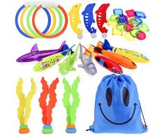 Faburo 34 stück Tauchen Spielzeug Unterwasser Pool Spielzeug Set mit Torpedos Tauchringe Edelsteine Fisch Algen Schwimmspielzeug für Kinder