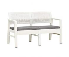 vidaXL Gartenbank 2-Sitzer mit Kissen Sitzbank Parkbank Bank Gartenmöbel Balkonbank Kunststoffbank Terrassenbank Weiß 120cm Kunststoff