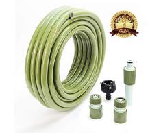 Worth Garten Wasserschlauch Gartenschlauch, 3-lagig, 15m, 1/2 Zoll, Schlauch mit 4-TLG Armaturen, Schnellkupplungen und Spritzdüse Garten/Balkon Bewässerung