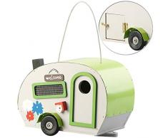 Royal Gardineer Vogelhaus Wohnwagen: Nistkasten in Wohnwagen-Optik aus Holz mit Metalldach, mit Verzierung (Nistkasten-Vogelhaus)