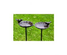 Vogeltränke, Vogelbad auf Gartenstab, aus Gusseisen, 2-fach sortiert, 1 Stück, 20 cm x 14 cm x 98 cm