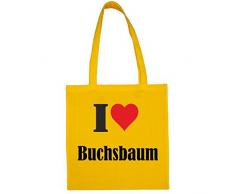 Tasche I Love Buchsbaum Größe 38x42 Farbe Gelb Druck Schwarz