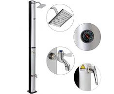 Arebos Solardusche 37 L | 196 cm | Regulierbare Wassertemperatur bis 60° | Mit Fußdusche | Schwenkbarer eckiger Duschkopf