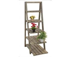 Spetebo Holz Pflanzentreppe 118 cm - 5 Ablagen - Blumentreppe Blumenetagere Pflanzenleiter Blumenständer