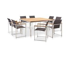 vidaXL Teak Massiv Gartenmöbel Set 9-TLG. Sitzgruppe Gartengarnitur Gartenset Sitzgarnitur Esstisch Gartentisch Tisch Stühle Edelstahl
