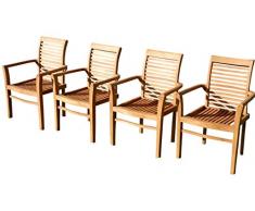 ASS 4Stk ECHT Teak Design Gartensessel Gartenstuhl Sessel Holzsessel Gartenmöbel Holz sehr robust Modell: 4erJAV-Alpen von