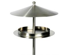 Luxus-Vogelhaus 11610 Rundes Design-Futterhaus Silberglanz aus Edelstahl, mit Ständer