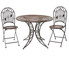 aubaho Gartenset Tisch + 2 Stühle Gartengarnitur Eisen Antik-Stil Gartengarnitur braun