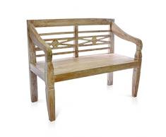 DIVERO 2-Sitzer stabile antike Gartenbank 115 cm massiv Teak-Holz Handarbeit 2 Personen Bank mit Schnitzereien weiß whitewash