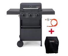 TAINO COMPACT Gasgrill Grillwagen Griller BBQ Edelstahl-Brenner Gas-Grill schwarz Balkon City (3+0 mit Zubehör, Schwarz)