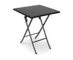 Relaxdays Gartentisch klappbar BASTIAN quadratisch H x B x T: 74 x 61,5 x 61,5 cm, Metall, Kunststoff, Rattan-Optik, schwarz