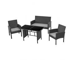 SVITA Brooklyn XL Polyrattan Essgruppe Lounge Garnitur Gartenmöbel Set Esstisch (Schwarz)