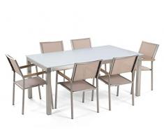 Gartenmöbelset Tisch aus Sicherheitsglas weiß 6 Stühle in Beige 180 cm Grosseto